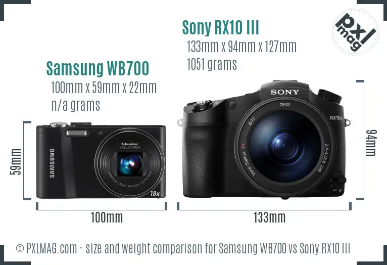 Samsung WB700 vs Sony RX10 III size comparison