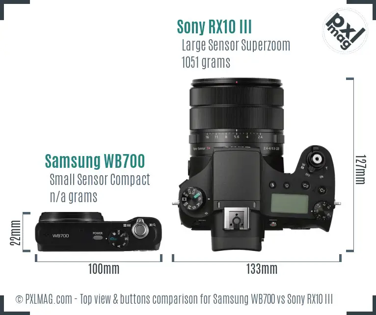 Samsung WB700 vs Sony RX10 III top view buttons comparison