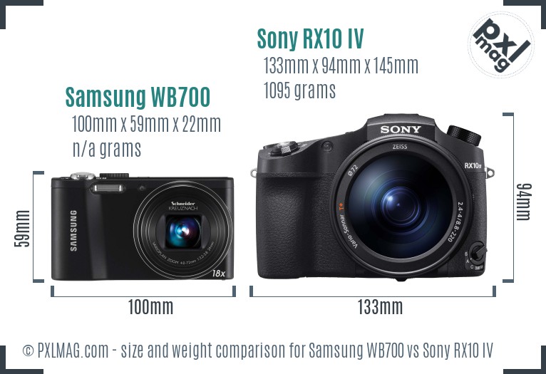 Samsung WB700 vs Sony RX10 IV size comparison