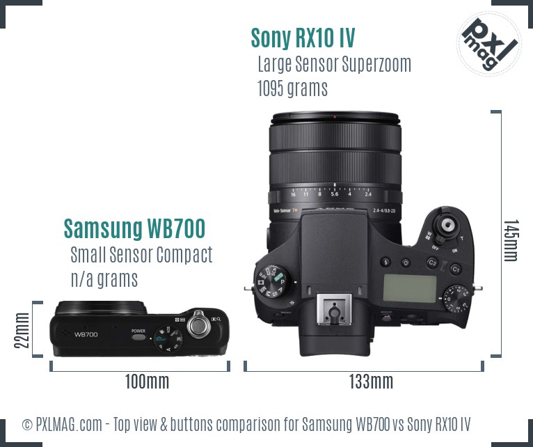 Samsung WB700 vs Sony RX10 IV top view buttons comparison