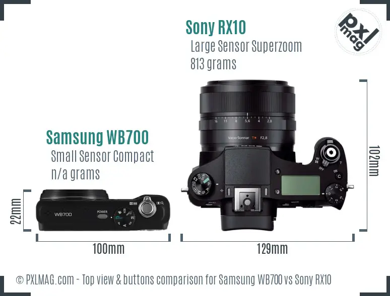 Samsung WB700 vs Sony RX10 top view buttons comparison