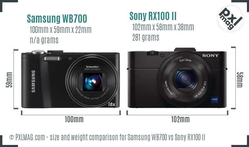 Samsung WB700 vs Sony RX100 II size comparison