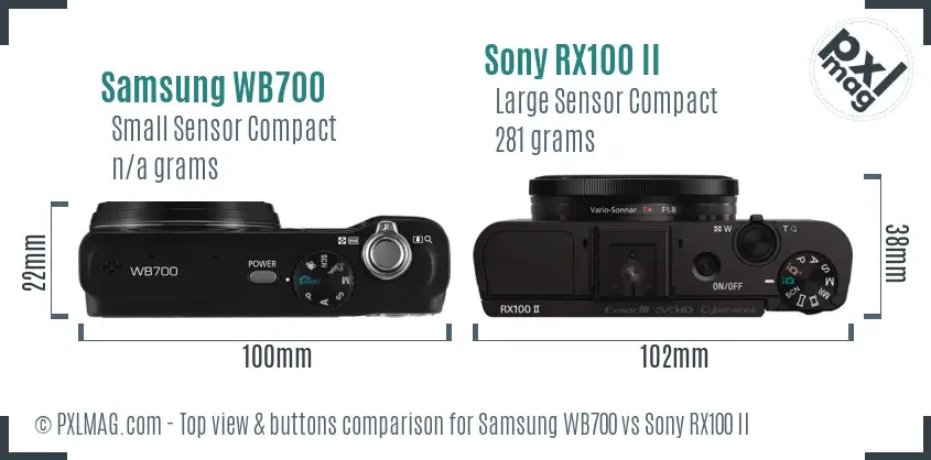 Samsung WB700 vs Sony RX100 II top view buttons comparison