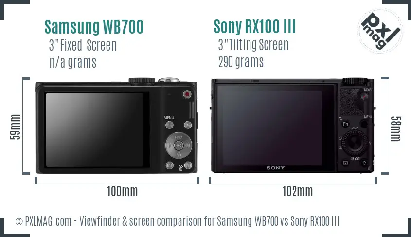 Samsung WB700 vs Sony RX100 III Screen and Viewfinder comparison