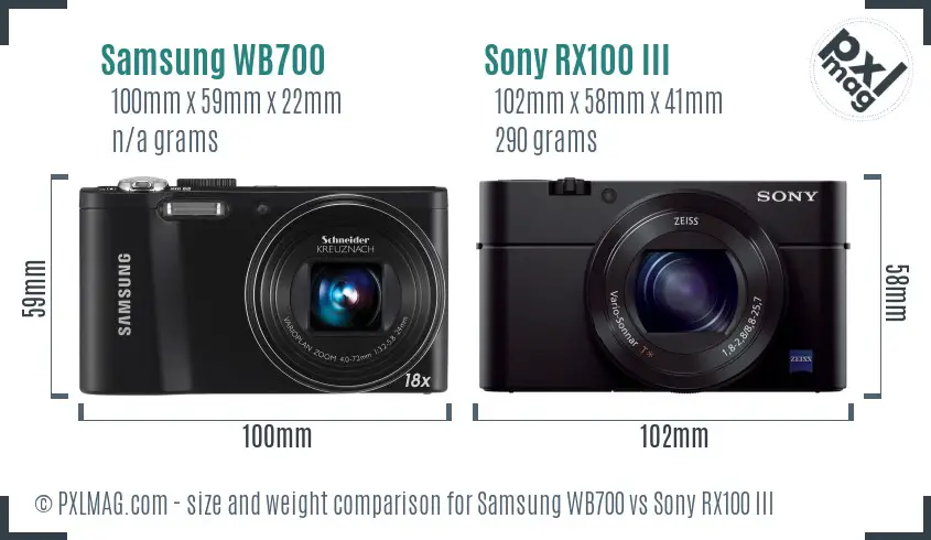 Samsung WB700 vs Sony RX100 III size comparison