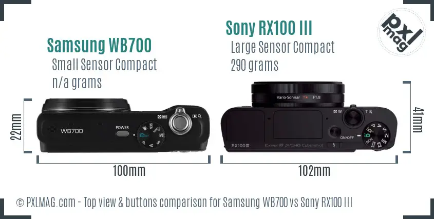 Samsung WB700 vs Sony RX100 III top view buttons comparison
