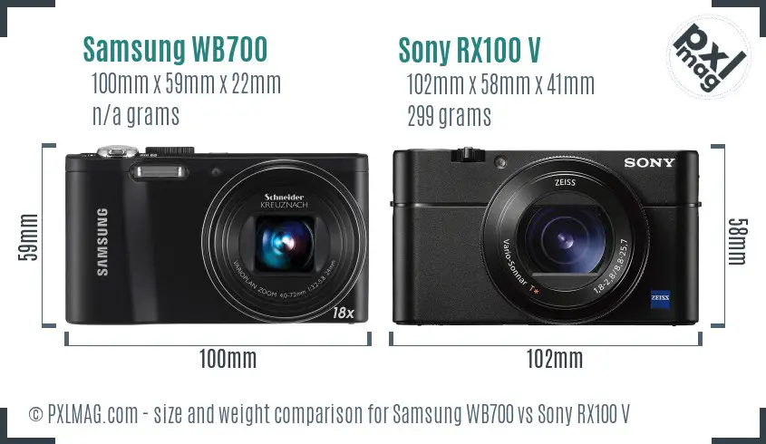 Samsung WB700 vs Sony RX100 V size comparison Samsung WB700 vs Sony RX100 V size comparison