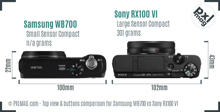 Samsung WB700 vs Sony RX100 VI top view buttons comparison Samsung WB700 vs Sony RX100 VI top view buttons comparison