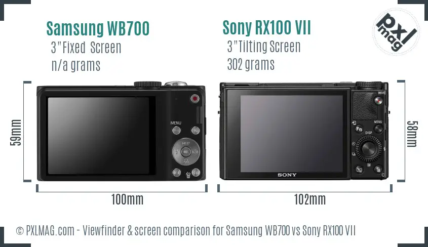 Samsung WB700 vs Sony RX100 VII Screen and Viewfinder comparison