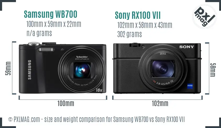 Samsung WB700 vs Sony RX100 VII size comparison