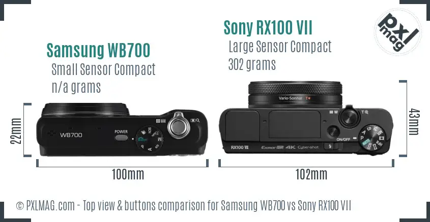 Samsung WB700 vs Sony RX100 VII top view buttons comparison