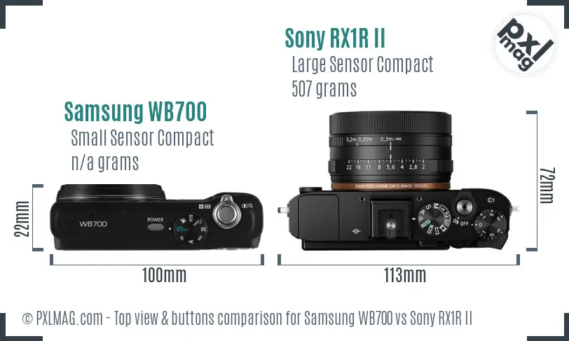 Samsung WB700 vs Sony RX1R II top view buttons comparison Samsung WB700 vs Sony RX1R II top view buttons comparison