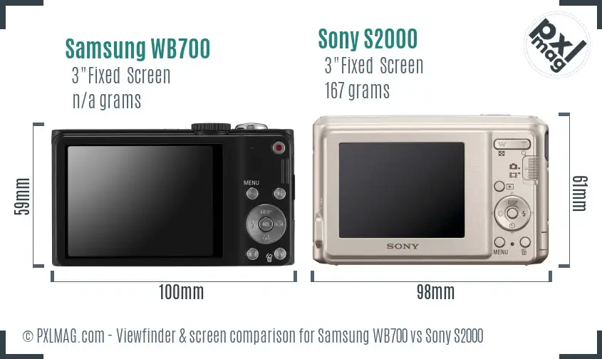 Samsung WB700 vs Sony S2000 Screen and Viewfinder comparison