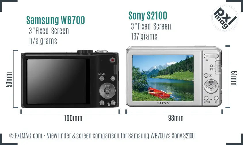 Samsung WB700 vs Sony S2100 Screen and Viewfinder comparison
