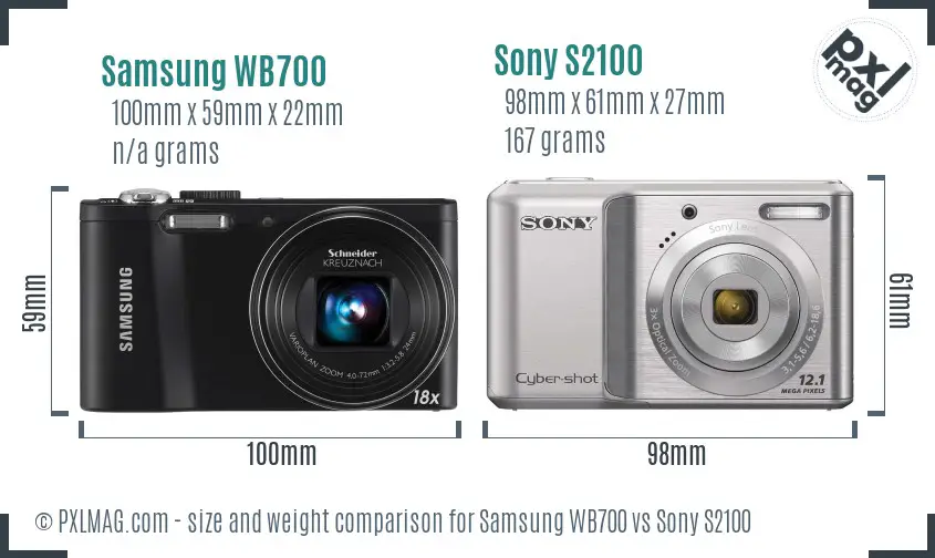 Samsung WB700 vs Sony S2100 size comparison