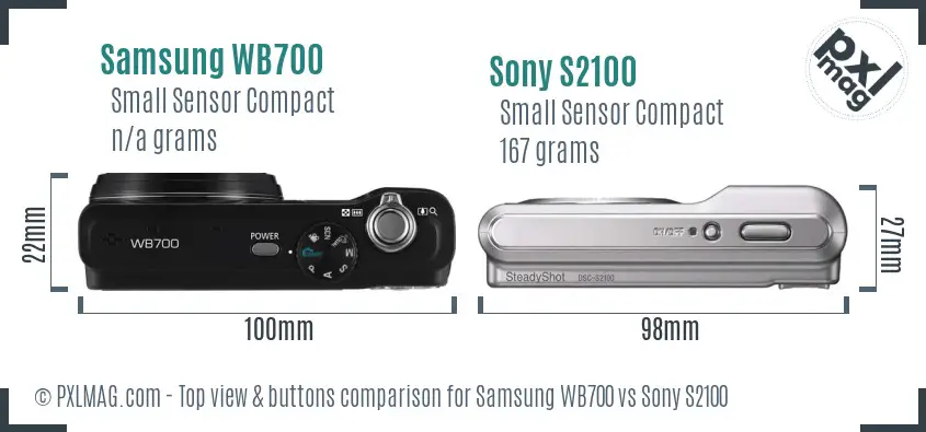 Samsung WB700 vs Sony S2100 top view buttons comparison