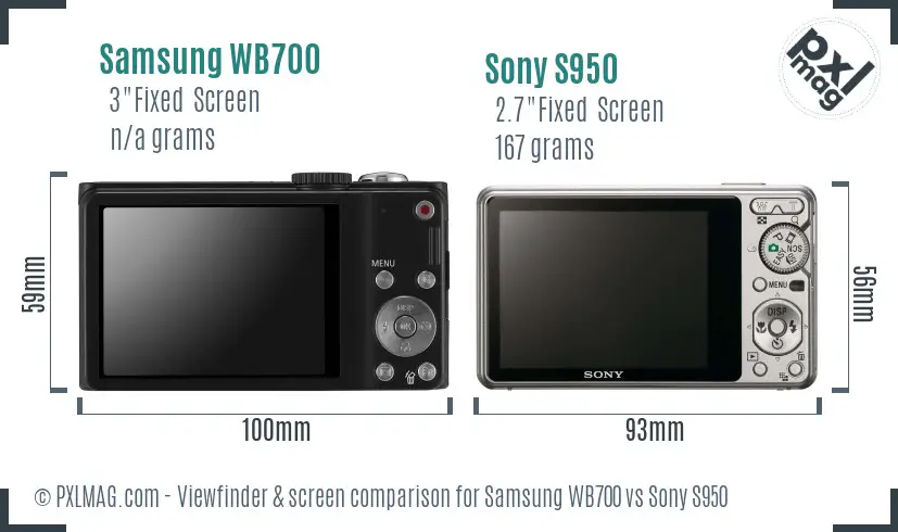 Samsung WB700 vs Sony S950 Screen and Viewfinder comparison