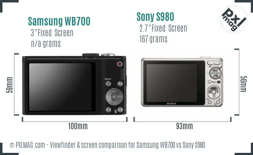 Samsung WB700 vs Sony S980 Screen and Viewfinder comparison