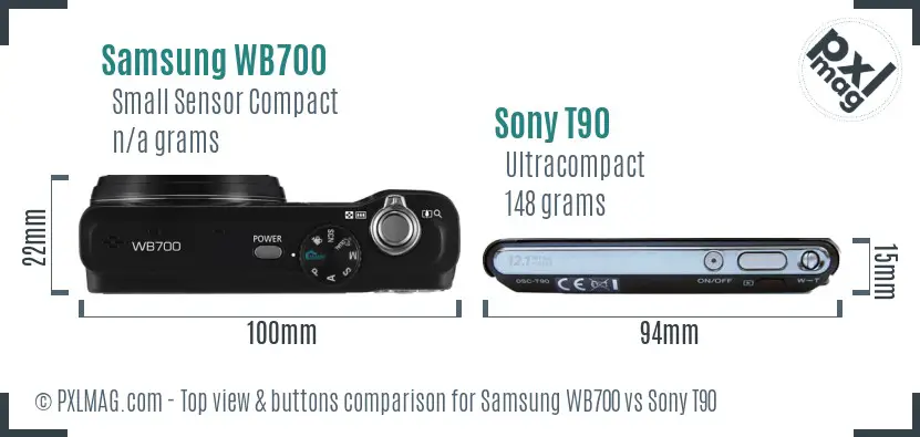 Samsung WB700 vs Sony T90 top view buttons comparison Samsung WB700 vs Sony T90 top view buttons comparison