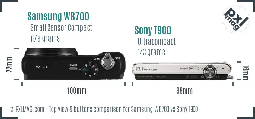 Samsung WB700 vs Sony T900 top view buttons comparison Samsung WB700 vs Sony T900 top view buttons comparison
