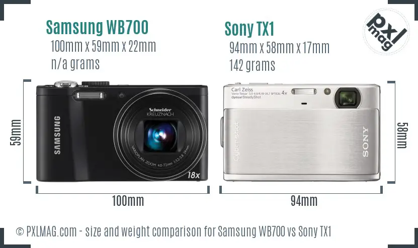 Samsung WB700 vs Sony TX1 size comparison