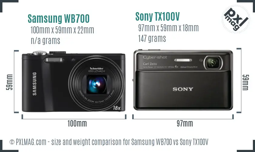 Samsung WB700 vs Sony TX100V size comparison
