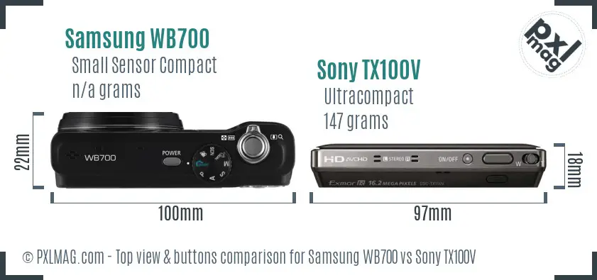 Samsung WB700 vs Sony TX100V top view buttons comparison