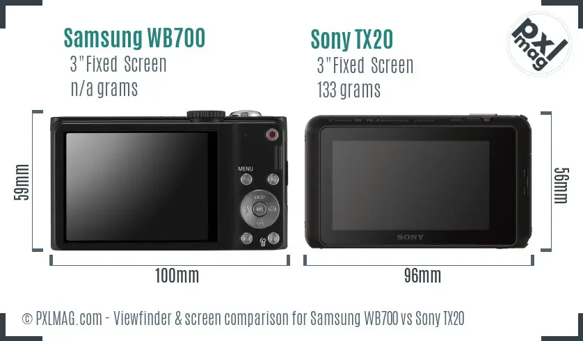 Samsung WB700 vs Sony TX20 Screen and Viewfinder comparison