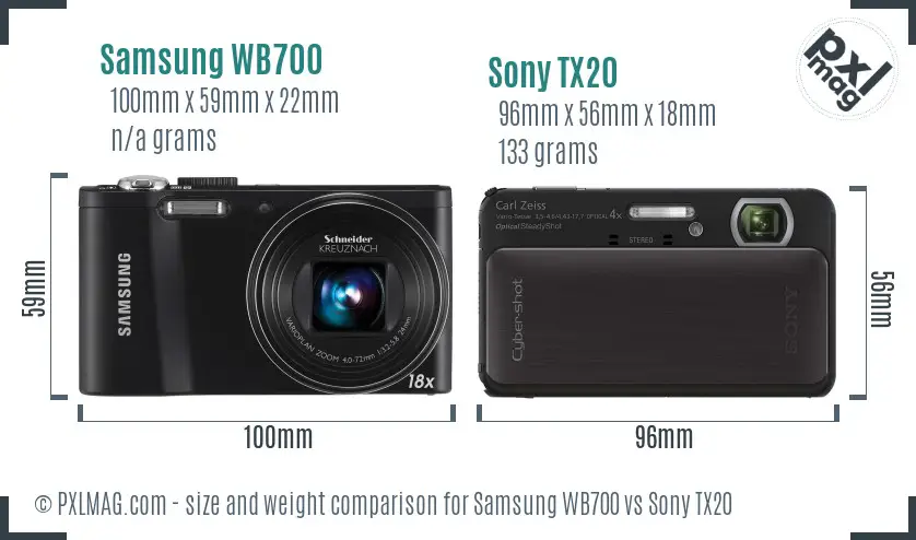 Samsung WB700 vs Sony TX20 size comparison