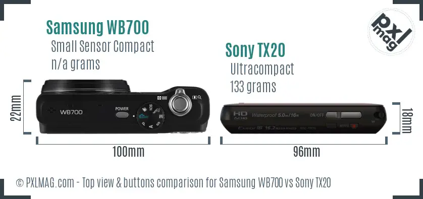 Samsung WB700 vs Sony TX20 top view buttons comparison
