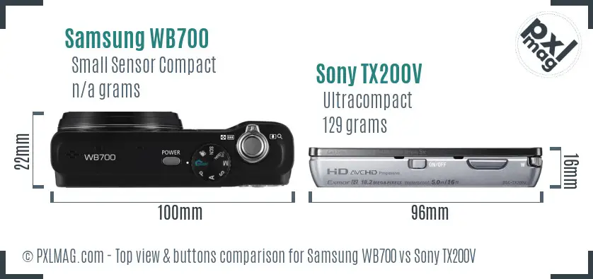 Samsung WB700 vs Sony TX200V top view buttons comparison