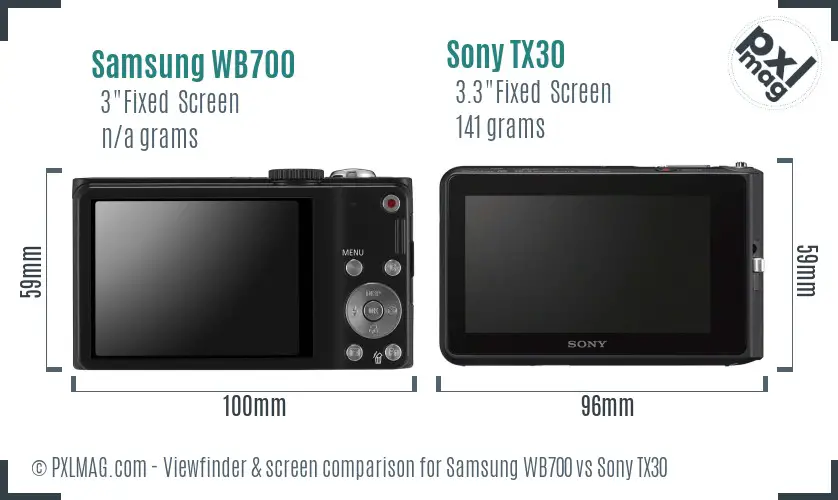 Samsung WB700 vs Sony TX30 Screen and Viewfinder comparison