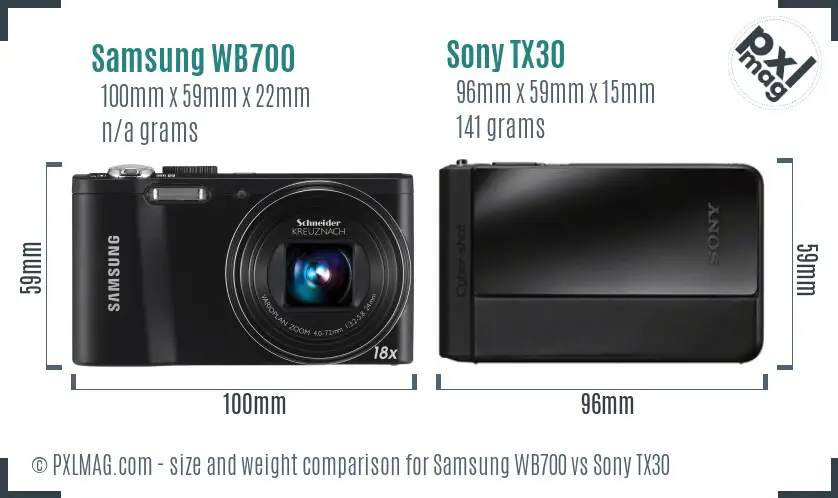 Samsung WB700 vs Sony TX30 size comparison