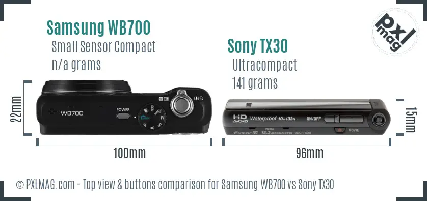 Samsung WB700 vs Sony TX30 top view buttons comparison