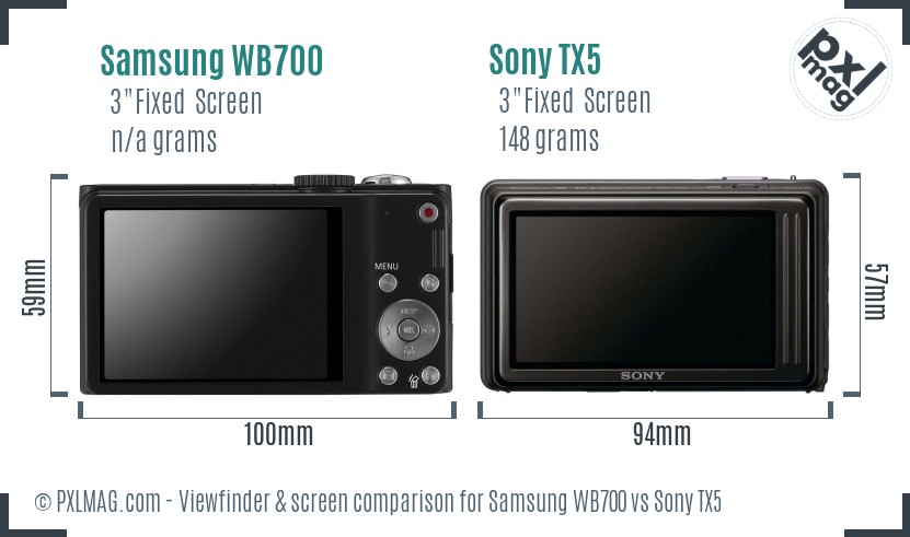 Samsung WB700 vs Sony TX5 Screen and Viewfinder comparison