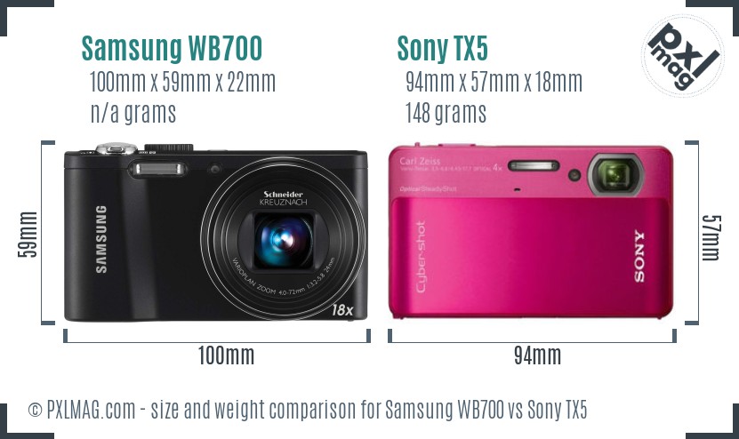 Samsung WB700 vs Sony TX5 size comparison