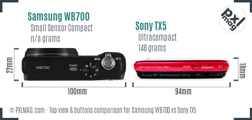 Samsung WB700 vs Sony TX5 top view buttons comparison