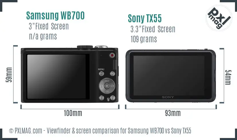 Samsung WB700 vs Sony TX55 Screen and Viewfinder comparison
