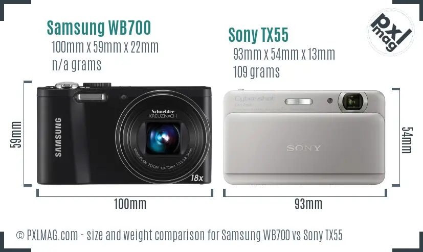 Samsung WB700 vs Sony TX55 size comparison