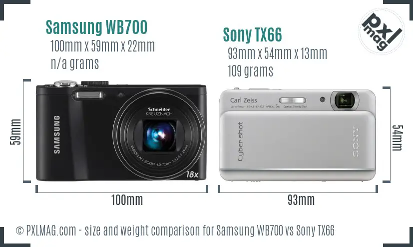 Samsung WB700 vs Sony TX66 size comparison
