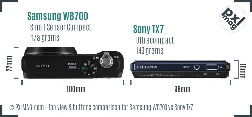 Samsung WB700 vs Sony TX7 top view buttons comparison