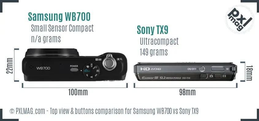 Samsung WB700 vs Sony TX9 top view buttons comparison Samsung WB700 vs Sony TX9 top view buttons comparison