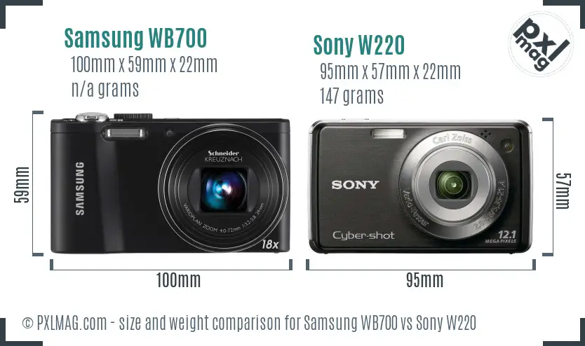 Samsung WB700 vs Sony W220 size comparison