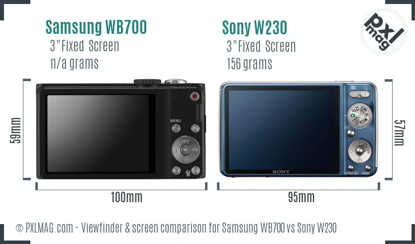 Samsung WB700 vs Sony W230 Screen and Viewfinder comparison