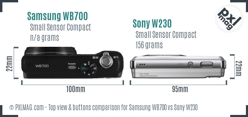 Samsung WB700 vs Sony W230 top view buttons comparison