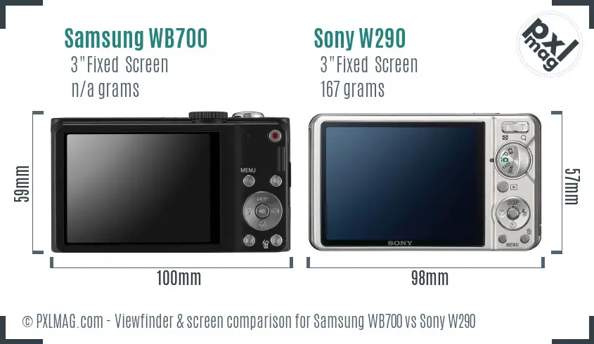 Samsung WB700 vs Sony W290 Screen and Viewfinder comparison