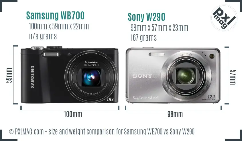 Samsung WB700 vs Sony W290 size comparison