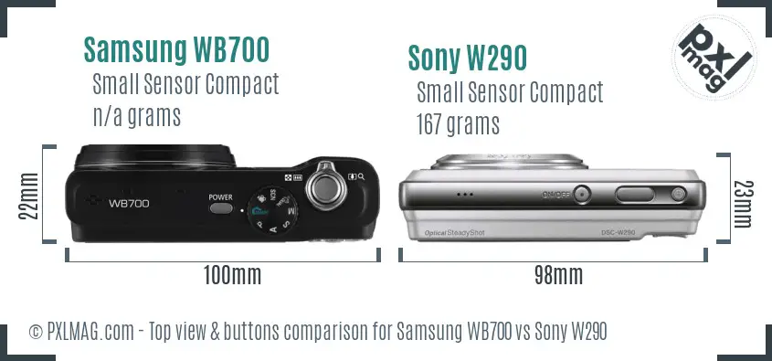 Samsung WB700 vs Sony W290 top view buttons comparison