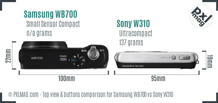 Samsung WB700 vs Sony W310 top view buttons comparison Samsung WB700 vs Sony W310 top view buttons comparison
