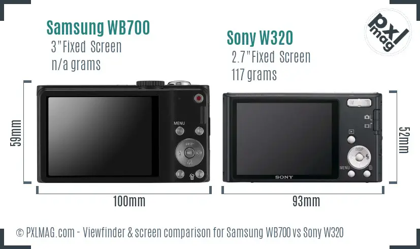 Samsung WB700 vs Sony W320 Screen and Viewfinder comparison